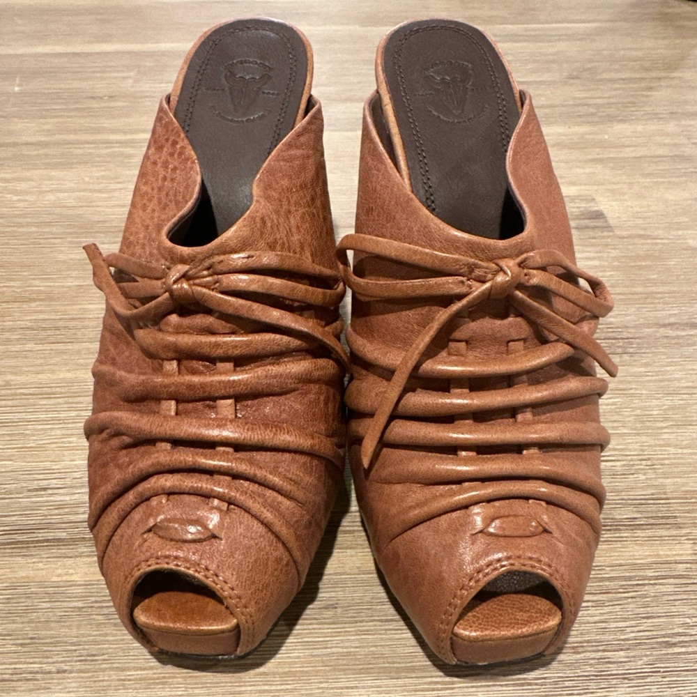 Frye Brown Leather Mules